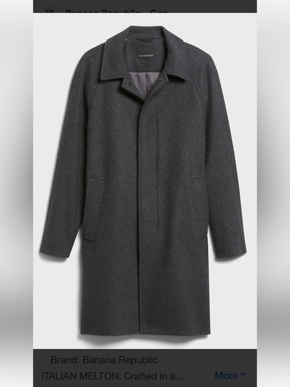 Banana Republic Charcoal Gray Wool-Blend Car Coat Size L